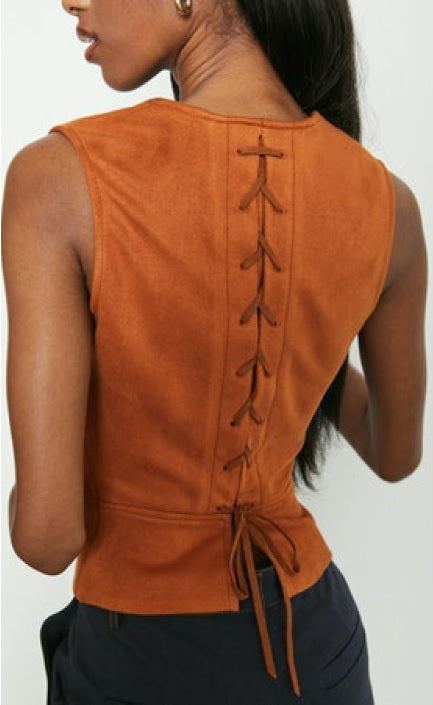 Bailey44 Femme Lace Up Faux Suede Sleeveless Top 407-D535